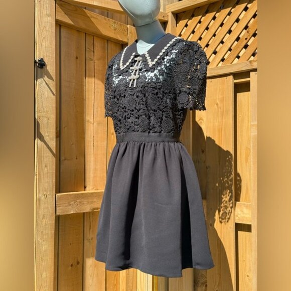 🆕 SELF PORTRAIT 🧿 NWOT Black Guipure Diamante Lace Mini Dress - Sz UK 10 US 6 - Picture 5 of 15